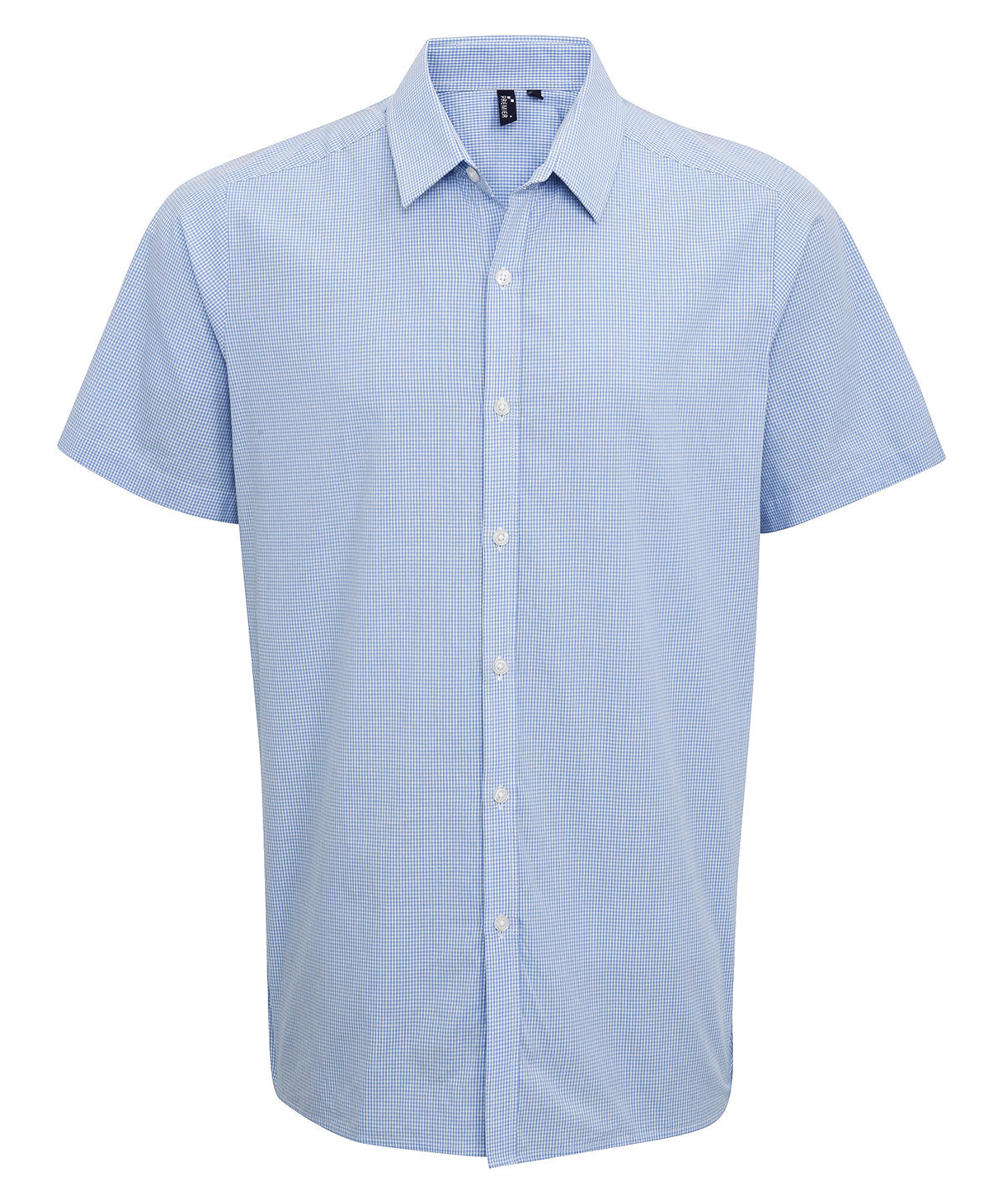 Camisa de algodn de manga corta con estampado de Microcheck (Gingham) | Azul Claro/Blanco