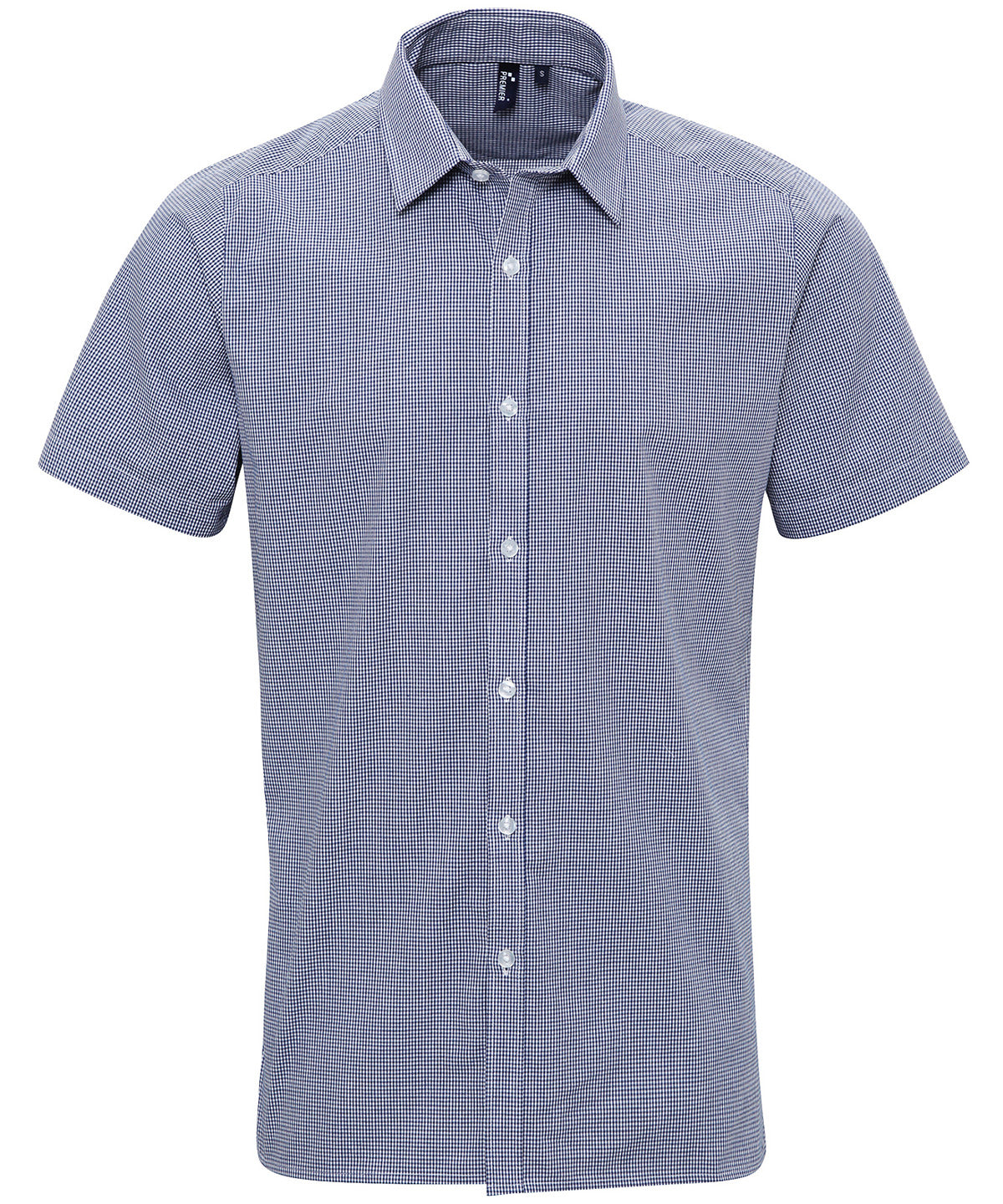 Camisa de algodn de manga corta con estampado de Microcheck (Gingham) | Azul Marino/Blanco