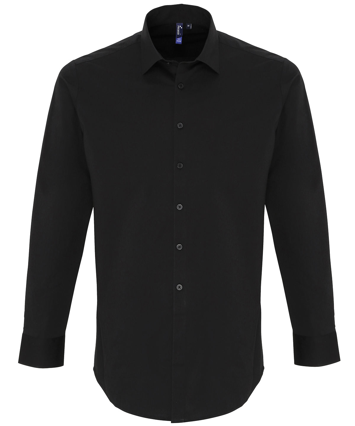 Camisa de manga larga de algodn popeln con ajuste elstico | Negro - Carbn Oscuro