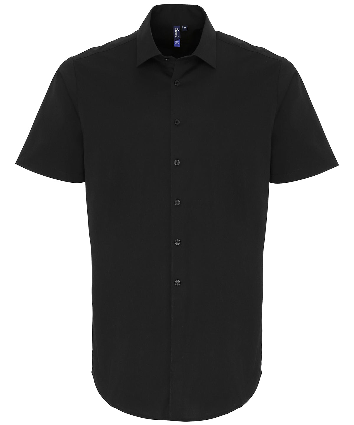 Camisa de manga corta de popeln de algodn con ajuste elstico | Negro - Carbn Oscuro