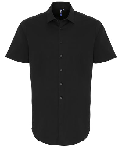 Camisa de manga corta de popeln de algodn con ajuste elstico | Negro - Carbn Oscuro