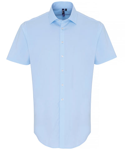 Camisa de manga corta de popeln de algodn con ajuste elstico | Azul Celeste