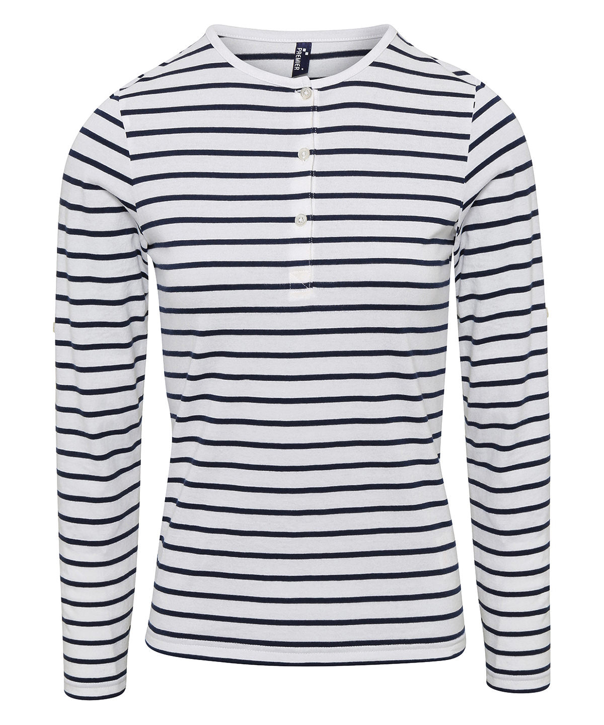 Camiseta de manga larga para mujer Coolplus® con mangas enrolladas | Blanco/Marino