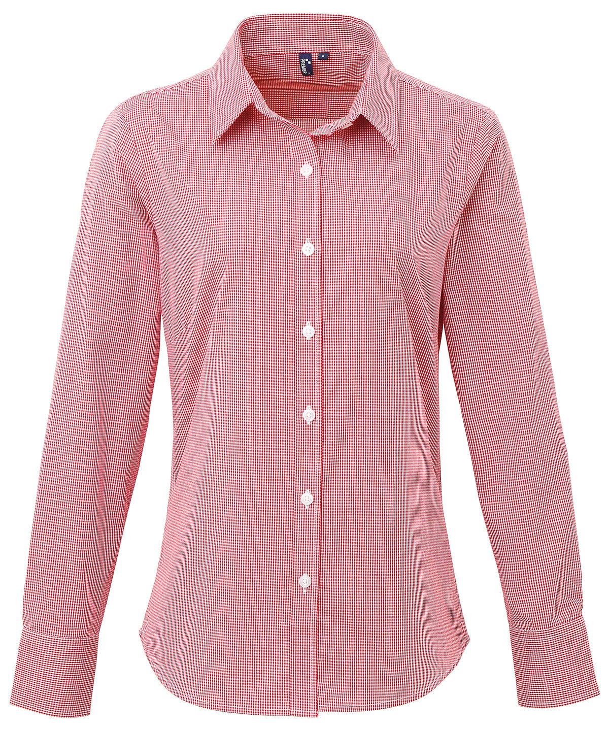 Camisa de algodn de manga larga para mujer de microcuadros (gingham) | Rojo/Blanco