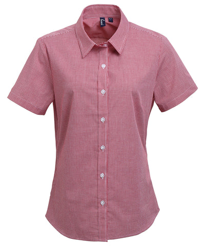 Camisa de algodn de manga corta para mujer con microcuadros (gingham) | Rojo/Blanco