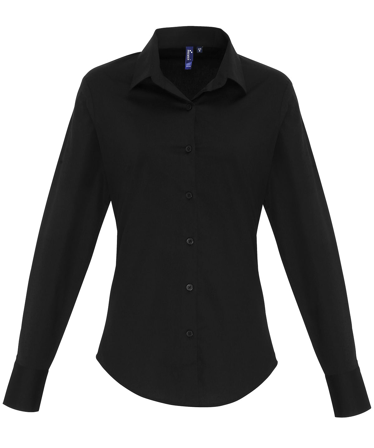 Blusa de manga larga de algodn popeln elstico para mujer | Negro