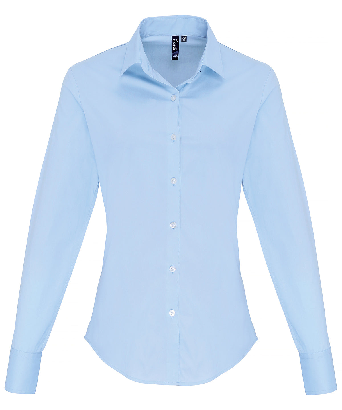 Blusa de manga larga de algodn popeln elstico para mujer | Azul Celeste