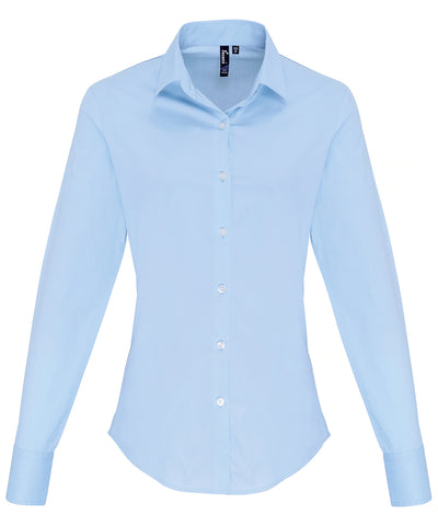 Blusa de manga larga de algodn popeln elstico para mujer | Azul Celeste