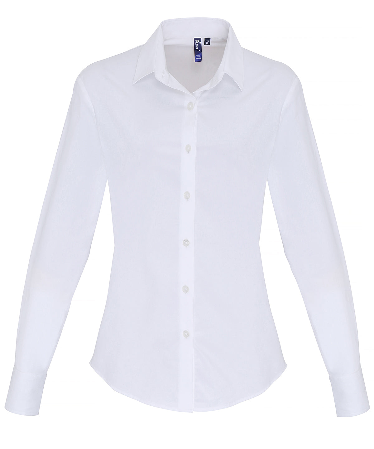 Blusa de manga larga de algodn popeln elstico para mujer | Blanco