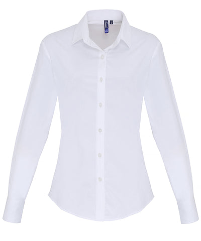 Blusa de manga larga de algodn popeln elstico para mujer | Blanco