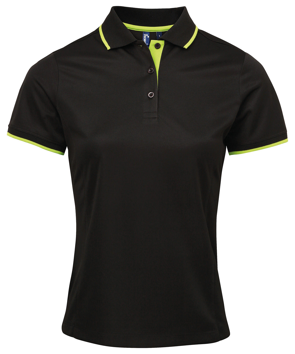 Coolchecker® Kontrast-Poloshirt für Damen | Schwarz/Limette