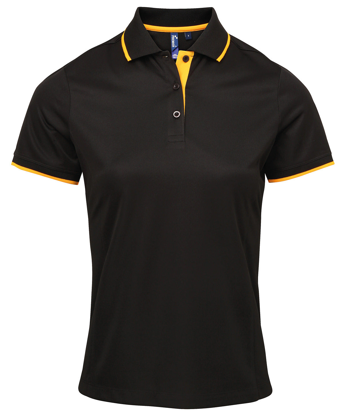 Coolchecker® Kontrast-Poloshirt für Damen | Schwarz/Sonnenblume