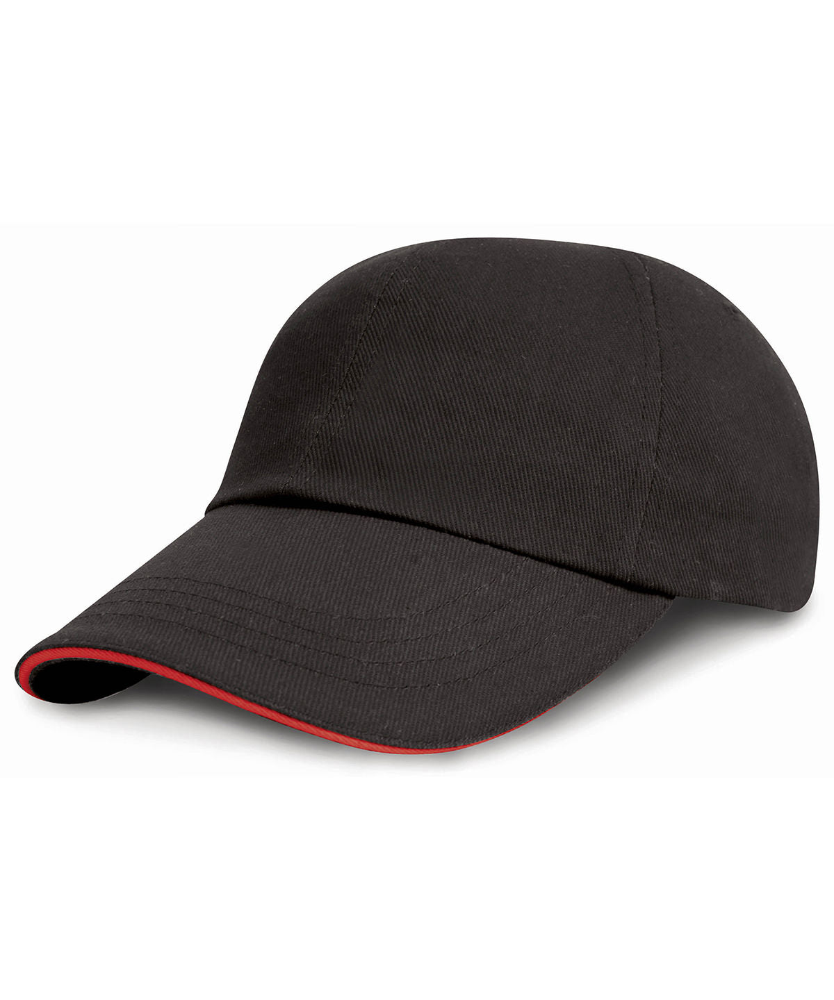 Junior Heavyweight Low-Profile Cap aus gebürsteter Baumwolle mit kontrastierendem Schirm | Schwarz/Rot