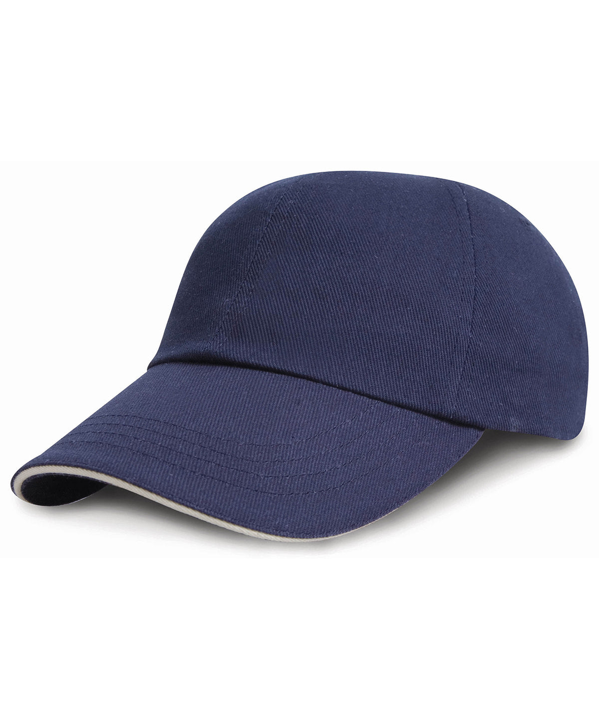 Gorra junior de algodn cepillado pesado de perfil bajo con visera en contraste | Azul Marino/Blanco