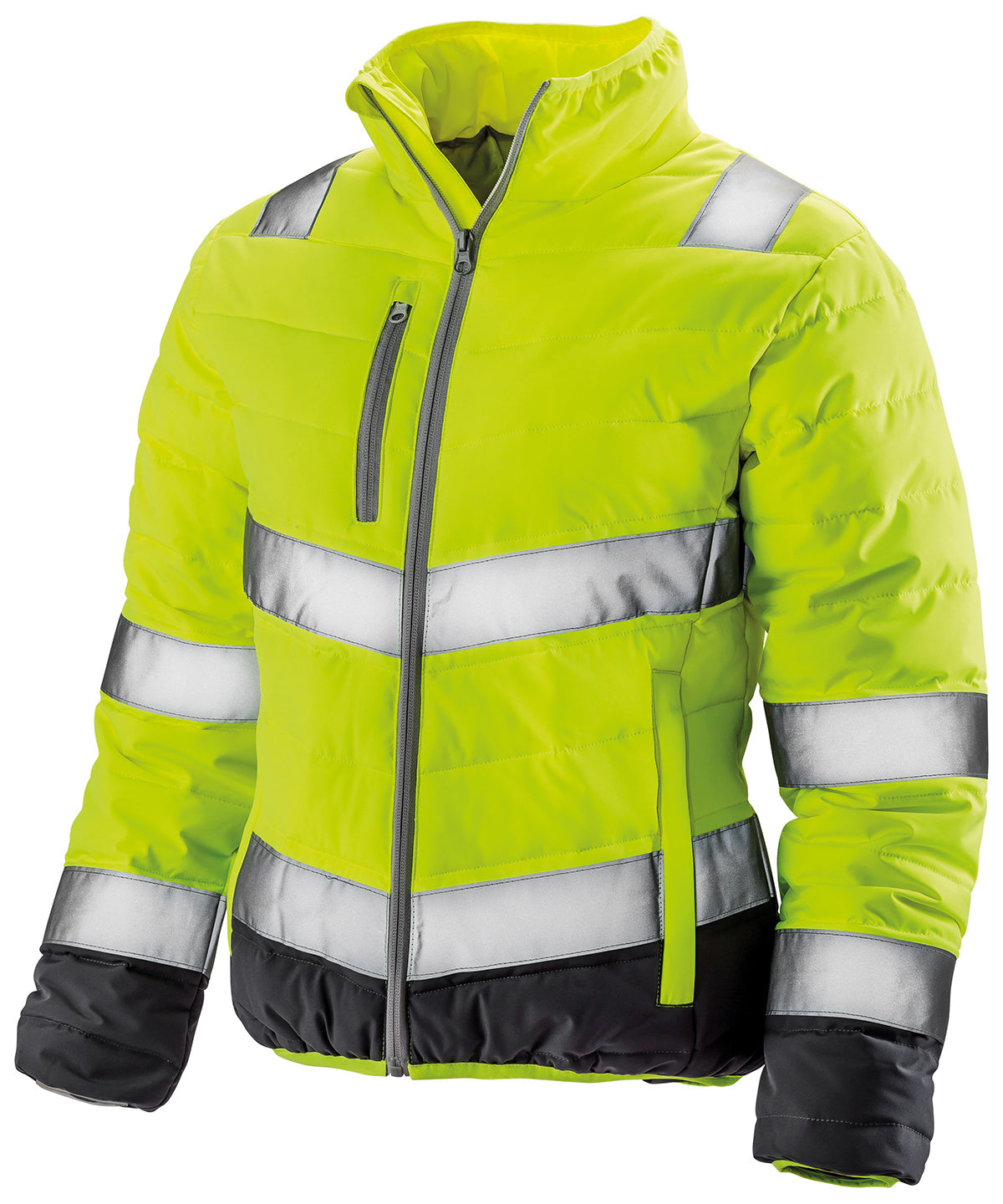 Chaqueta de seguridad acolchada para mujer | Amarillo Fluorescente/Gris