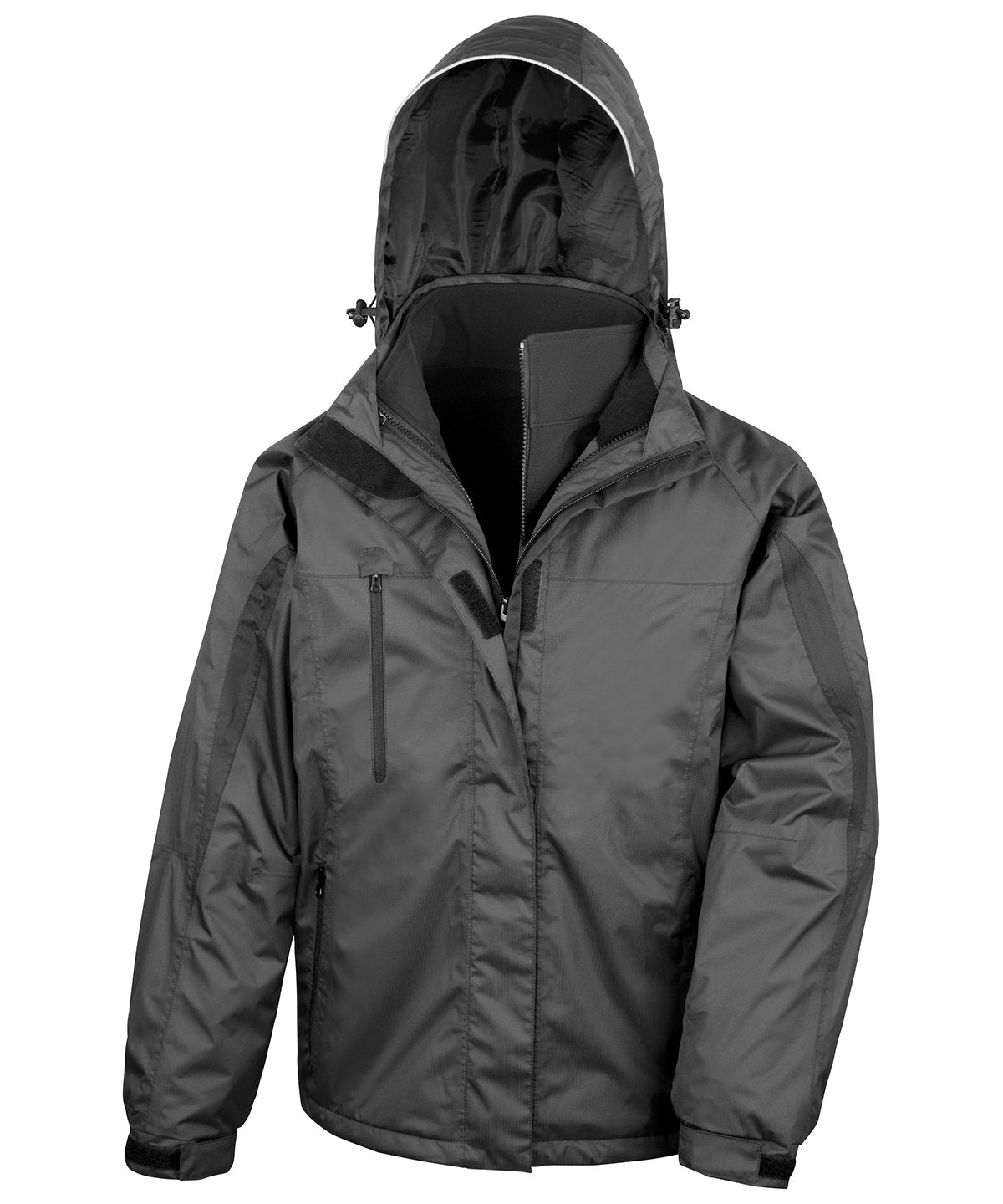 3-in-1 Reisejacke mit Softshell-Futter | Schwarz/Schwarz