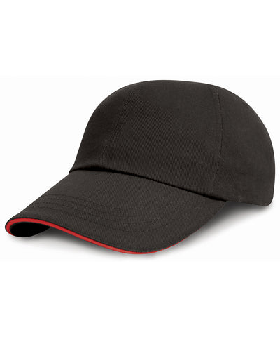 Gorra de algodn pesado cepillado de perfil bajo con visera de contraste | Negro/Rojo