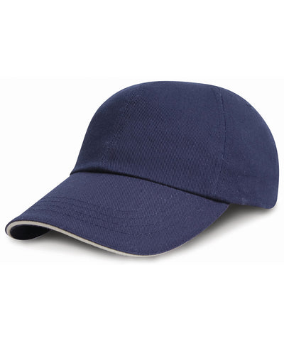Gorra de algodn pesado cepillado de perfil bajo con visera de contraste | Azul Marino/Blanco