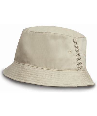 Sombrero bucket de algodn lavado de lujo con paneles laterales de malla | Natural