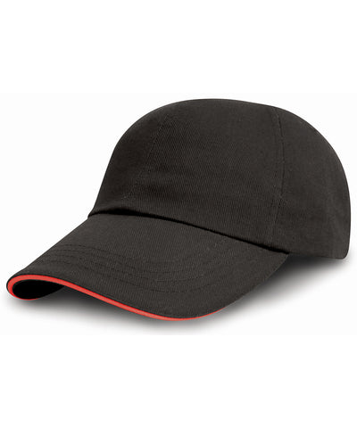 Gorra de algodn cepillado para impresores/bordadores con visera de sandwich | Negro/Rojo
