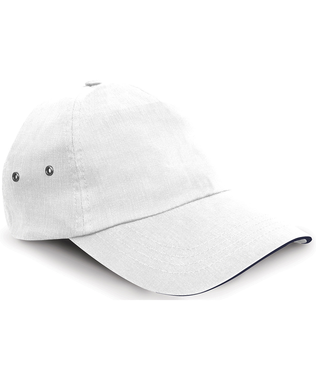 Gorra de cinco paneles de algodn suave para impresoras | Blanco/Marino