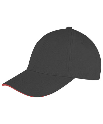 Gorra Memphis de algodn cepillado con visera baja y sandwich | Negro/Rojo