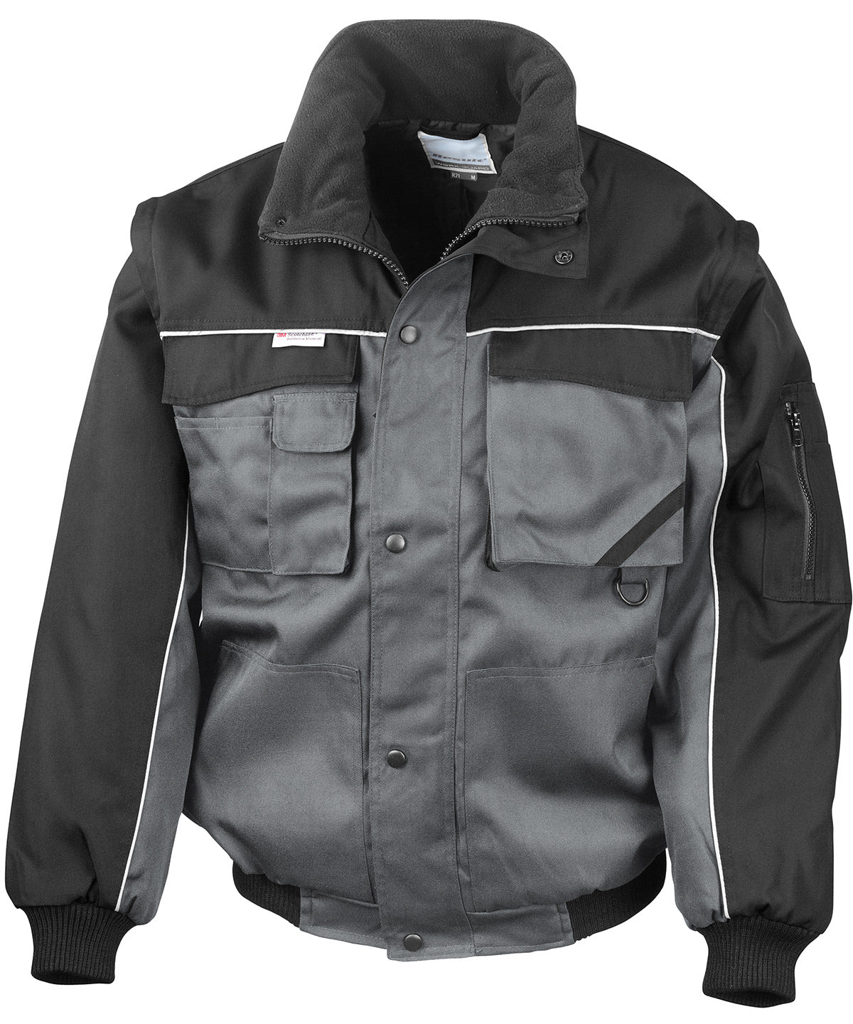 Chaqueta de piloto resistente con manga desmontable y cremallera Work-Guard | Gris/Negro