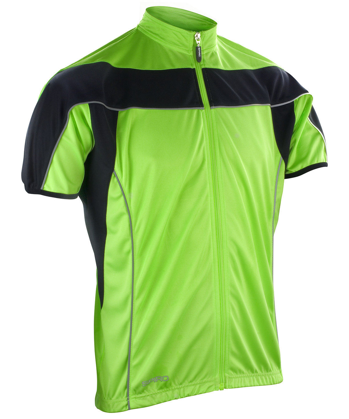 Camiseta de manga larga Spiro bikewear con cremallera completa | Verde Lima Fluorescente/Negro