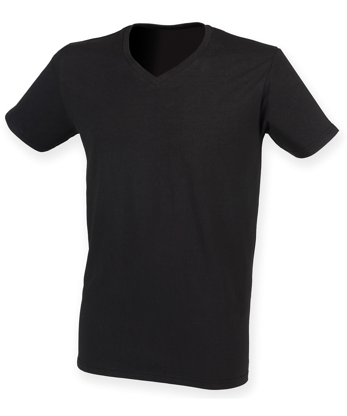 Camiseta de cuello en V elstica para hombre feel good | Negra Profunda