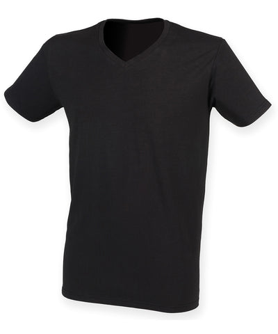 Camiseta de cuello en V elstica para hombre feel good | Negra Profunda