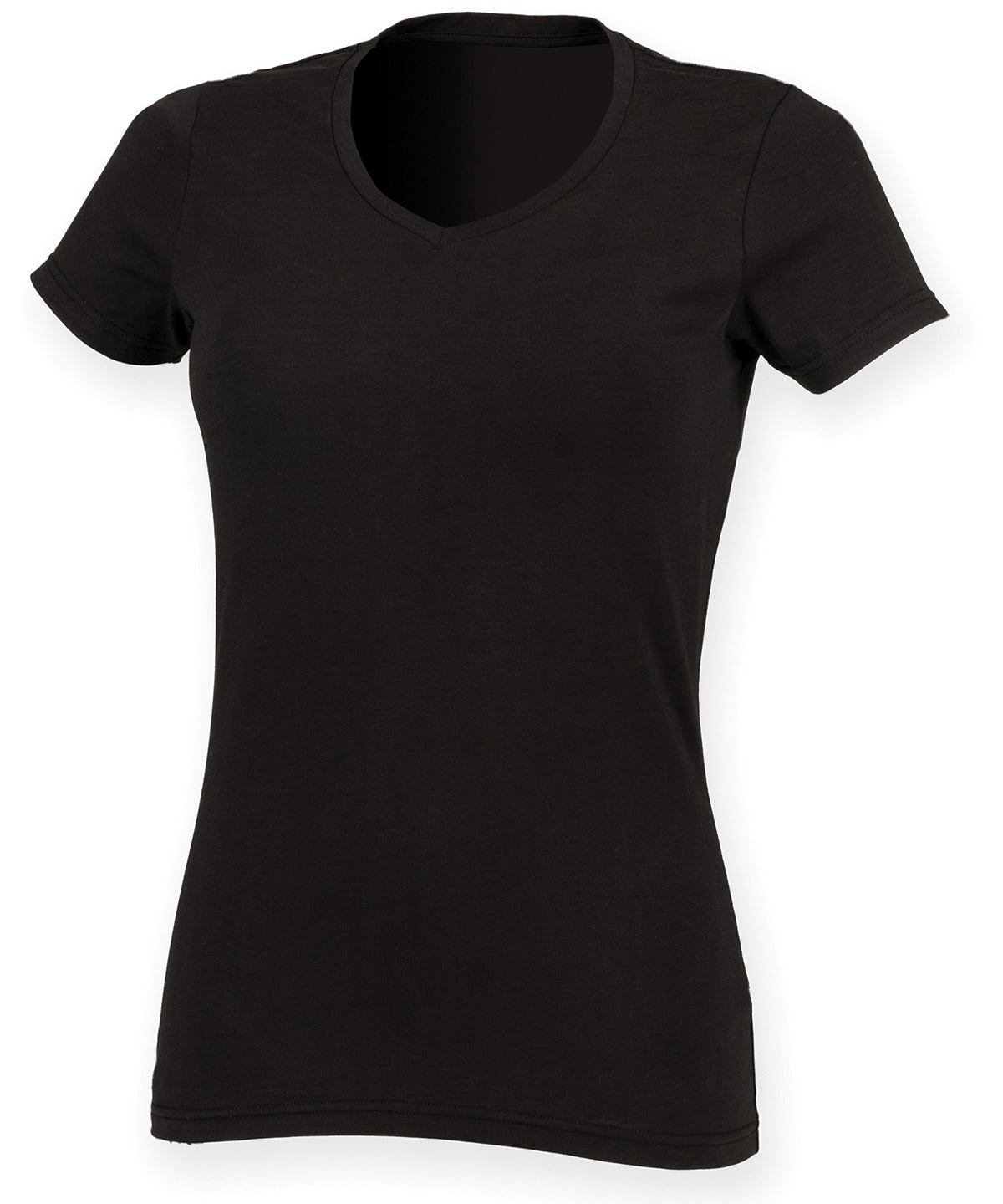 Camiseta de cuello en V elstica para mujer Feel Good | Negra Profunda