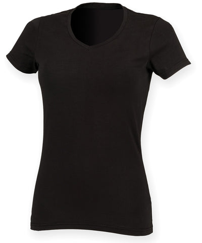 Camiseta de cuello en V elstica para mujer Feel Good | Negra Profunda