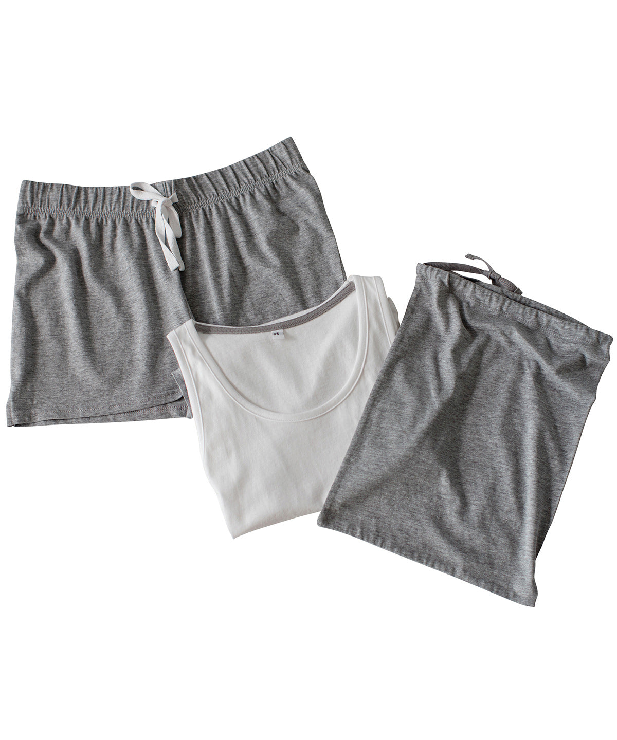 Kurzes Damen-Pyjama-Set (in einer Tasche) | Weiß/Grau meliert