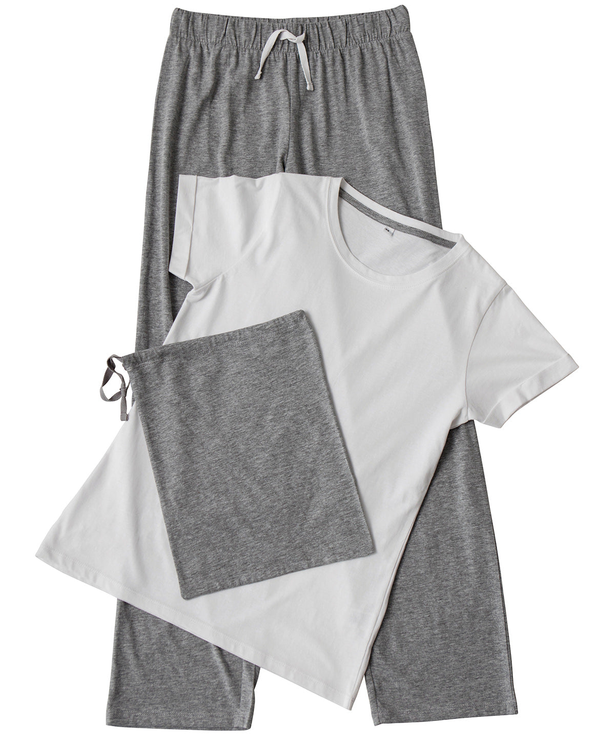 Damen-Pyjama-Set mit langen Hosen (in einer Tasche) | Weiß/Grau meliert
