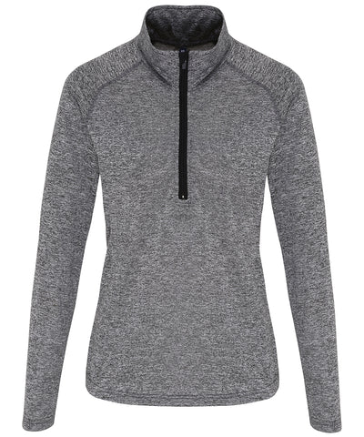 TriDri® Full-Zip Performance Langarm-T-Shirt für Damen | Schwarz/Schwarz Melange