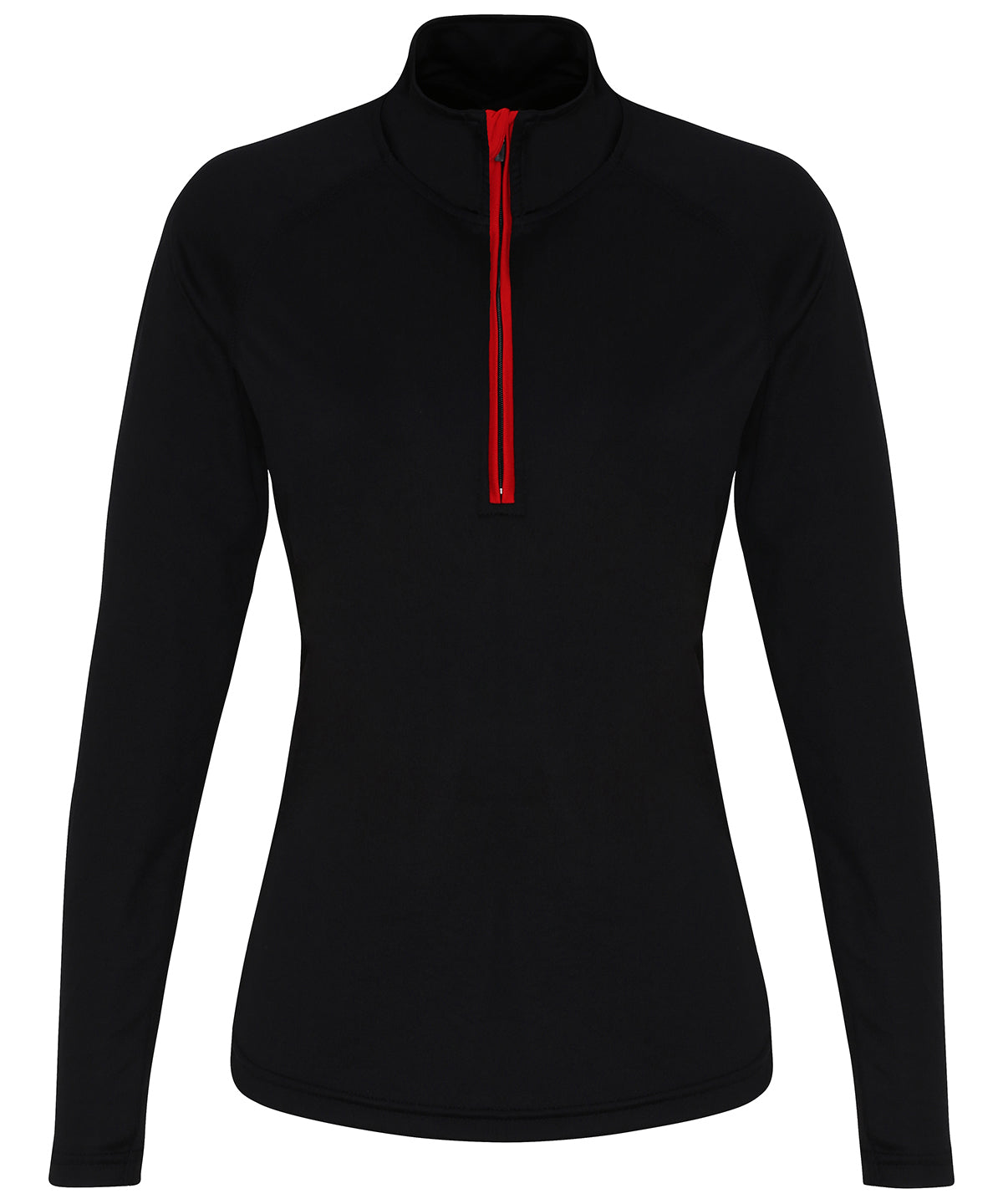 Camiseta de manga larga de rendimiento con cremallera para mujer TriDri® | Negro/Rojo