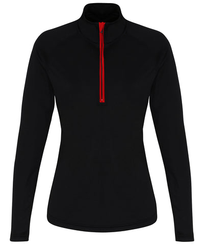 TriDri® Full-Zip Performance Langarm-T-Shirt für Damen | Schwarz/Rot