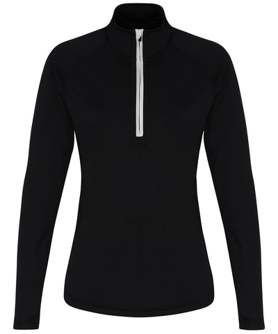 TriDri® Full-Zip Performance Langarm-T-Shirt für Damen | Schwarz/Weiß