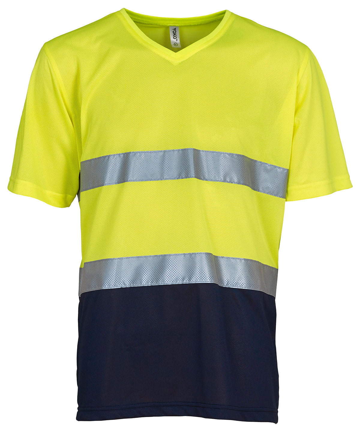 Camiseta de cuello en V ultraligera súper fresca de alta visibilidad (HVJ910) | Amarillo/Marino