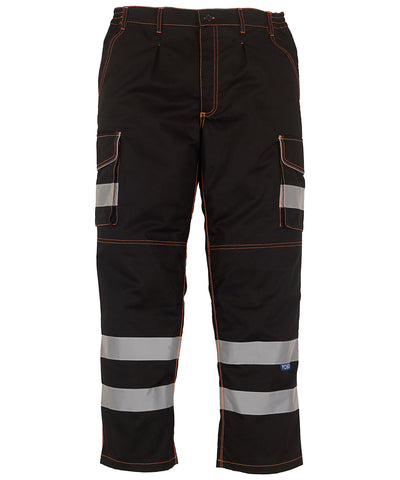 Pantalones de carga de polialgodón de alta visibilidad con bolsillos para rodilleras (HV018T/3M) | Negro -> Carbón