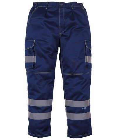 Pantalones de carga de polialgodón de alta visibilidad con bolsillos para rodilleras (HV018T/3M) | Azul Marino