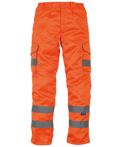 Pantalones de carga de polialgodón de alta visibilidad con bolsillos para rodilleras (HV018T/3M) | Naranja Claro