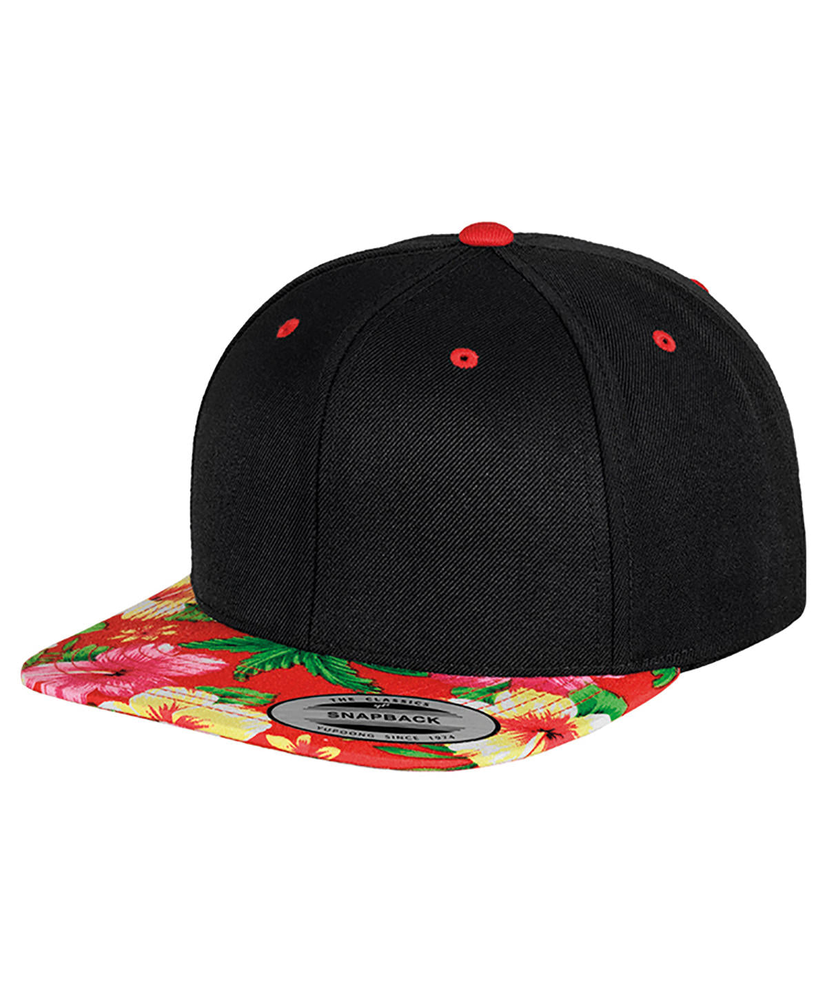Fashion Snapback Cap mit Print (6089DESIGNER) | Schwarz/Rot Floral