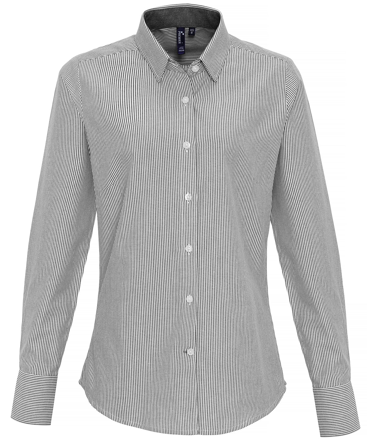 Blusa de rayas Oxford de algodn para mujer | Blanco/Gris