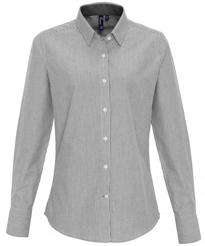 Blusa de rayas Oxford de algodn para mujer | Blanco/Gris