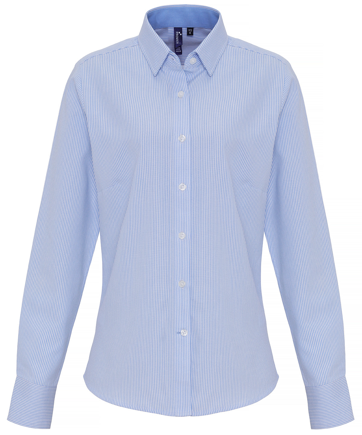 Blusa de rayas Oxford de algodn para mujer | Blanco/Azul Claro