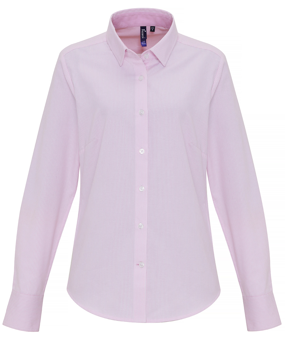 Blusa de rayas Oxford de algodn para mujer | Blanco/Rosa