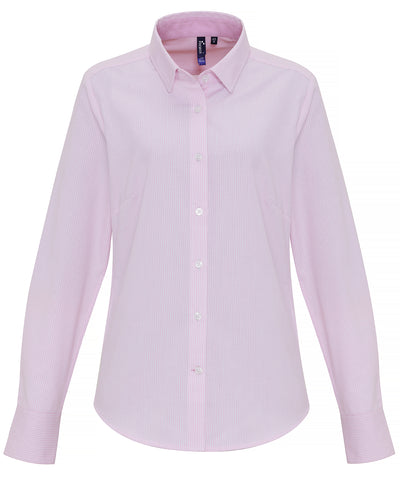 Blusa de rayas Oxford de algodn para mujer | Blanco/Rosa