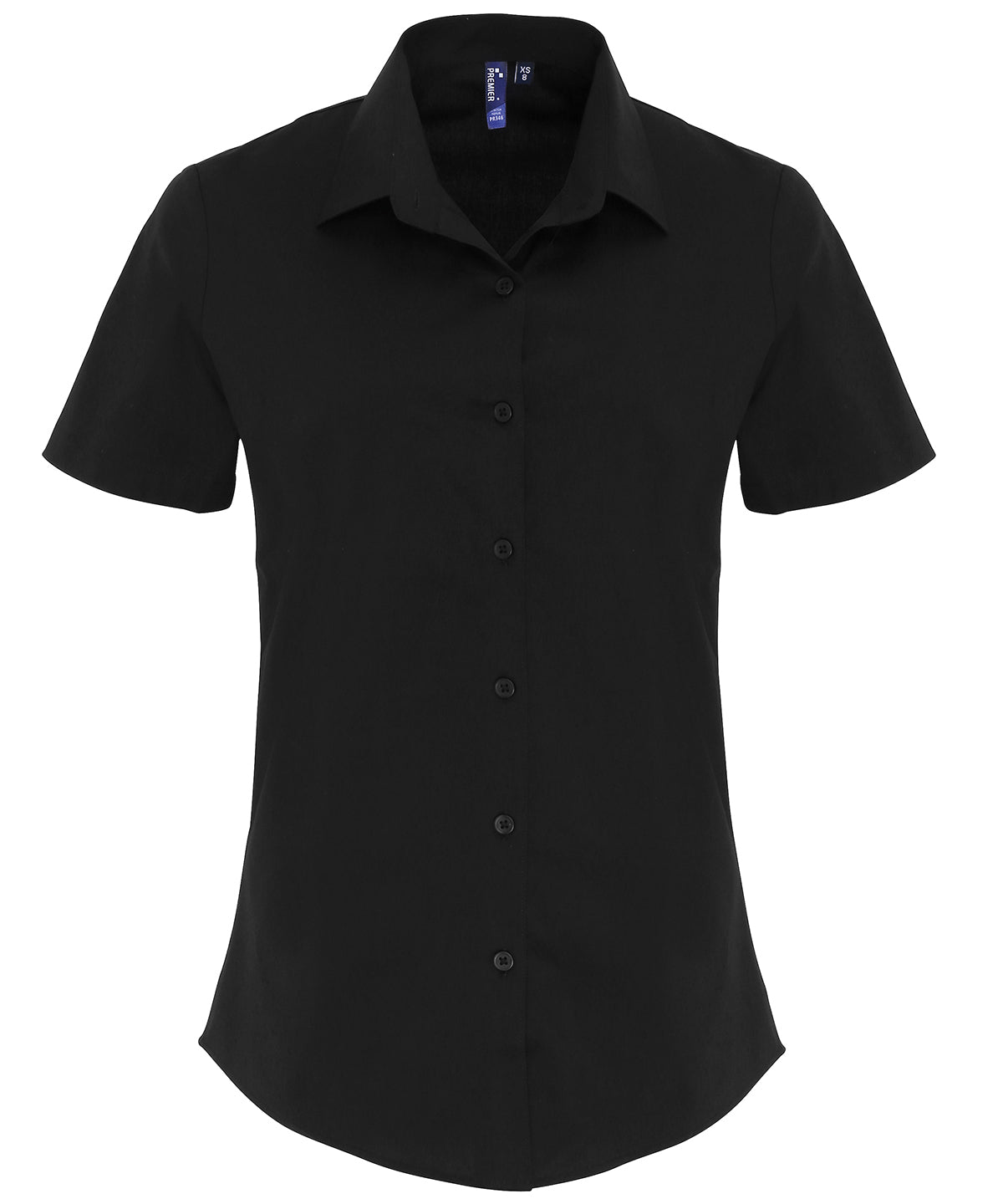 Blusa de manga corta de algodn popeln elstico para mujer | Negro
