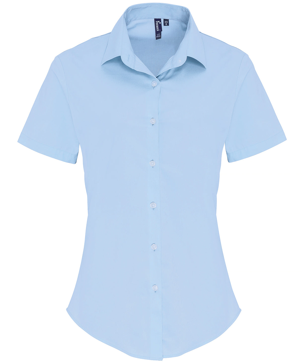 Blusa de manga corta de algodn popeln elstico para mujer | Azul Celeste